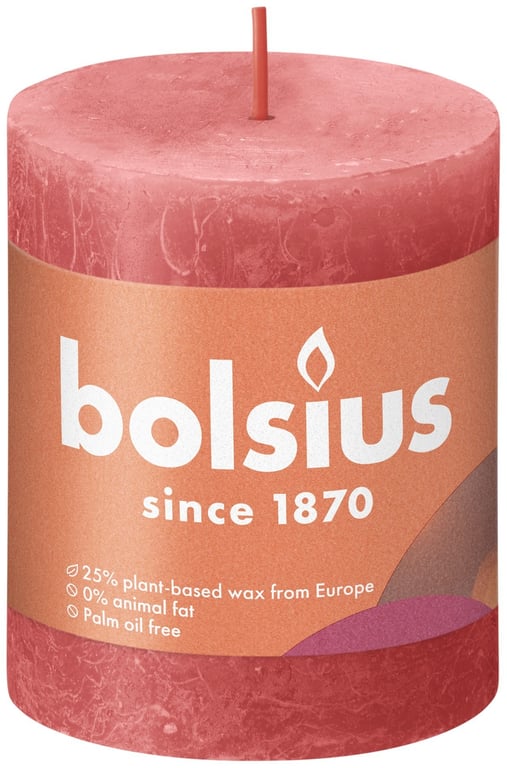 Blossom Pink Bolsius Rustic Shine Pillar Candle - Elegant Home Decor Accent