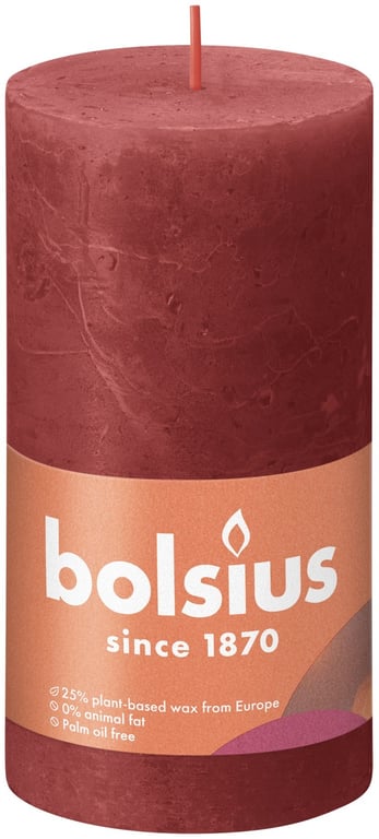 Bolsius Rustic Shine Red Pillar Candle (130 x 68mm) - Elegant Home Decor Accent
