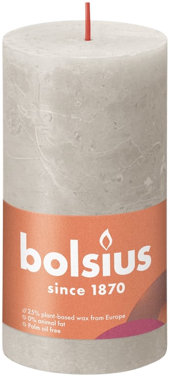 Sandy Grey Bolsius Rustic Shine Pillar Candle - Warm Indoor Lighting for Home Decor