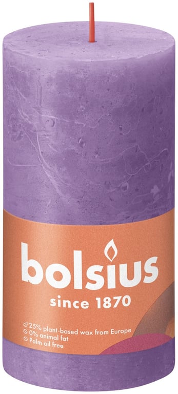 Vibrant Violet Bolsius Rustic Shine 130x68mm Pillar Candle - Elegant Home Lighting Decoration