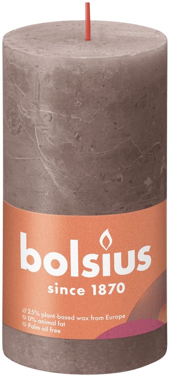 Bolsius Rustic Taupe Shine Pillar Candle - 130mm Home Decor Candle for Ambiance