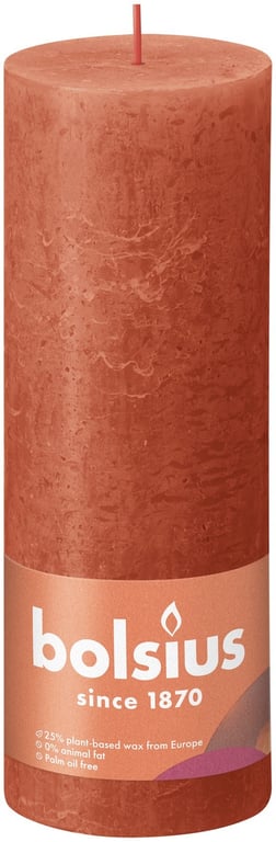 Earthy Orange Bolsius Rustic Shine Pillar Candle - 190 x 68mm Home Decor Candle with Warm Orange Scent
