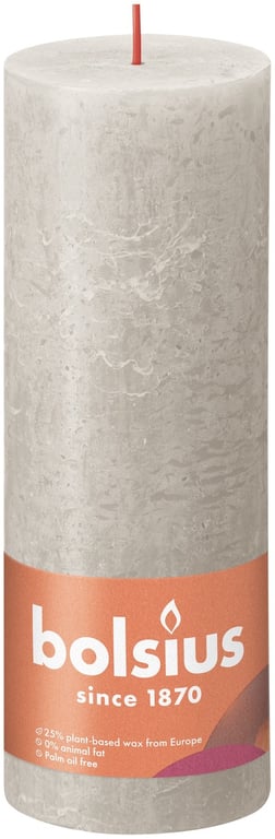 Bolsius Rustic Shine Sandy Grey Pillar Candle - 190mm x 68mm Home Decor Candle for Warm Ambiance