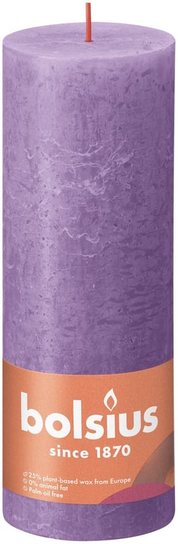 Vibrant Violet Bolsius Rustic Shine 190 x 68mm Pillar Candle for Home Decor