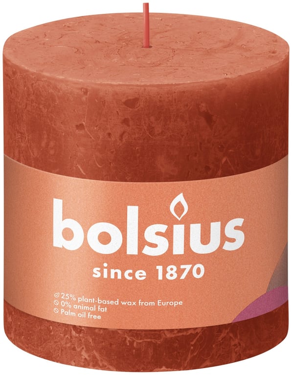 Earthy Orange Bolsius Rustic Shine Pillar Candle (100x100 mm) - Earthy Scent for Home Decor