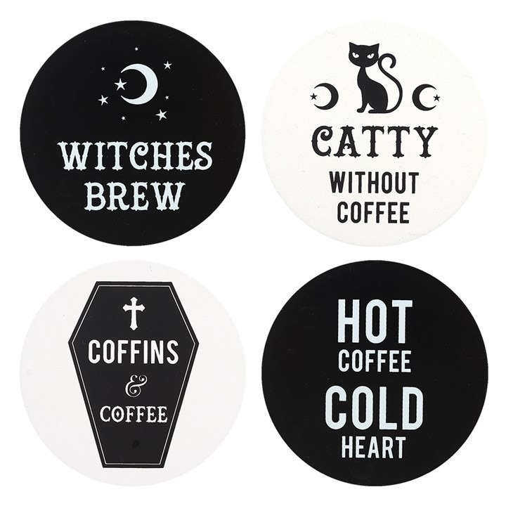 Black Magic Coasters - Protective Glass Home Decor Set, Kitchen Wine Glass Protectors