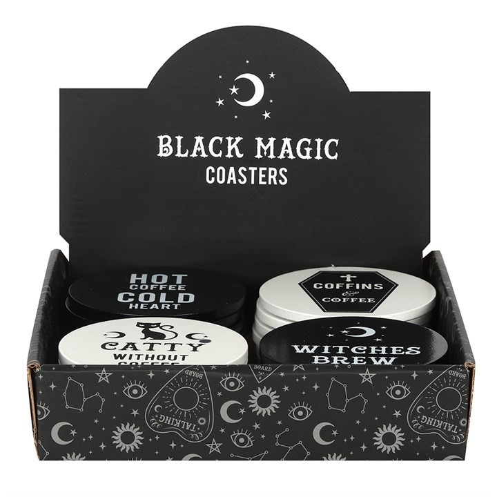 Black Magic Coasters - Protective Glass Home Decor Set, Kitchen Wine Glass Protectors