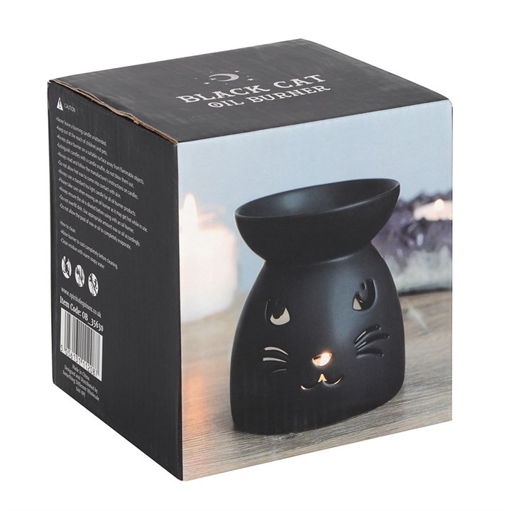 Black Cat Cut Out Oil Burner - Scented Candle Holder for Home Fragrance and Decor