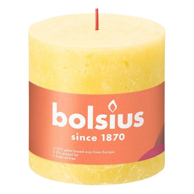 Sunny Yellow Bolsius Rustic Shine Pillar Candle - Warm Indoor Lighting for Home Decor