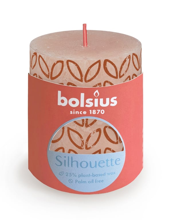 Misty Pink Bolsius Rustic Silhouette Pillar Candle - Elegant Home Decor Indoor Lighting