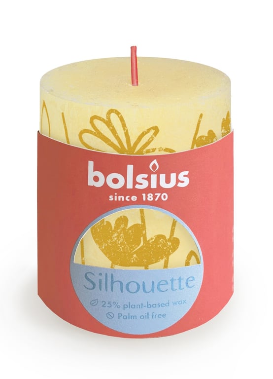 Butter Yellow Bolsius Rustic Silhouette Pillar Candle - Warm Home Decor Lighting