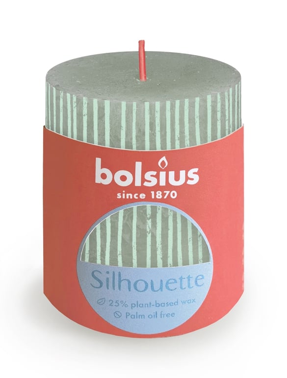 Jade Green Bolsius Rustic Silhouette Pillar Candle - Elegant Home Decor for Indoor Ambiance