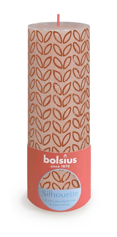 Misty Pink Bolsius Rustic Silhouette Pillar Candle - 190 x 68mm Home Decor Candle for a Bohemian Ambiance