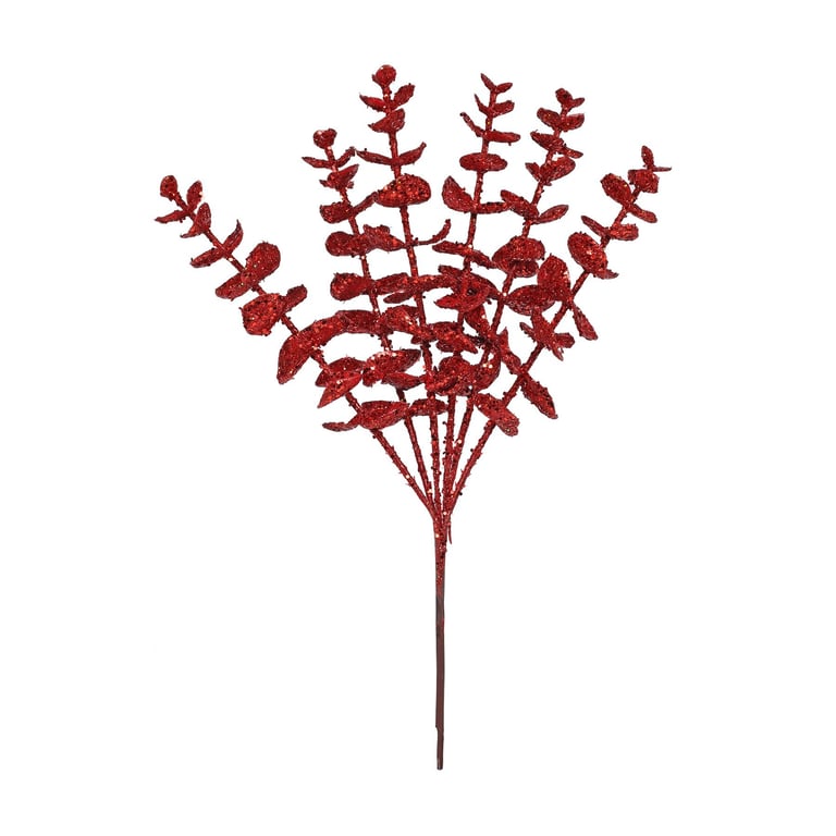 Red Glitter Eucalyptus Pick - Christmas Decorations Home Dcor Accent