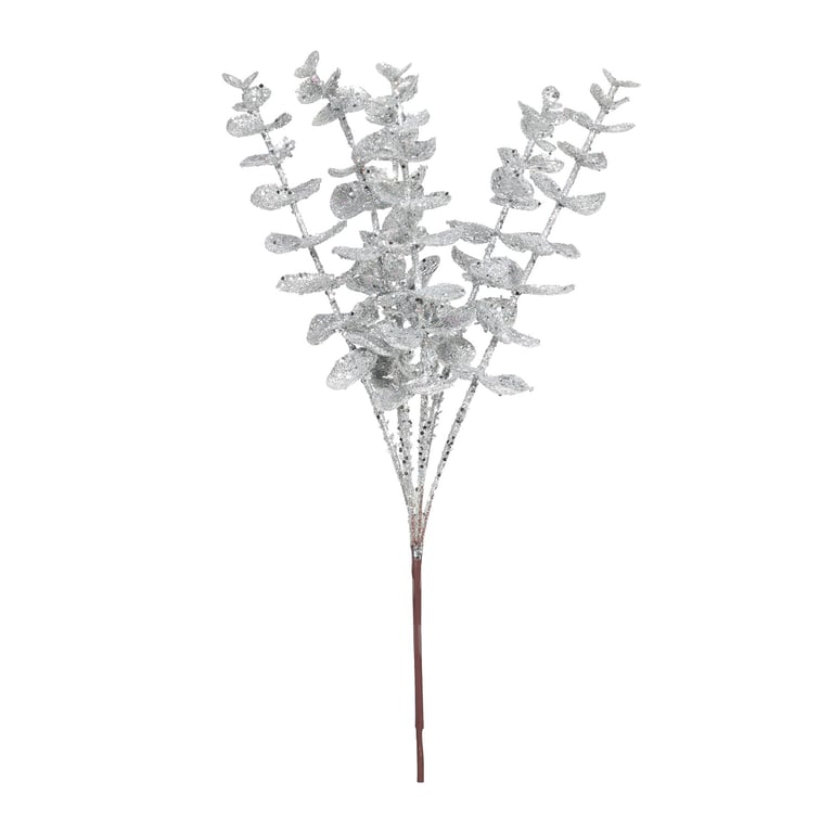 Silver Glitter Eucalyptus Decor Pick for Home and Garden