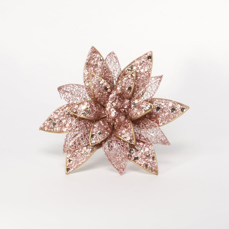 Rose Gold Christmas Flower Decoration Clip - 22cm Holiday Accessory