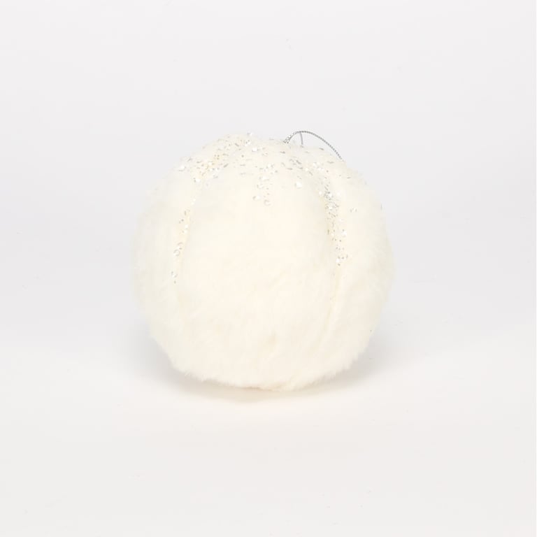 Winter Wonderland White Glitter and Fur Bauble - Holiday Home Decoration