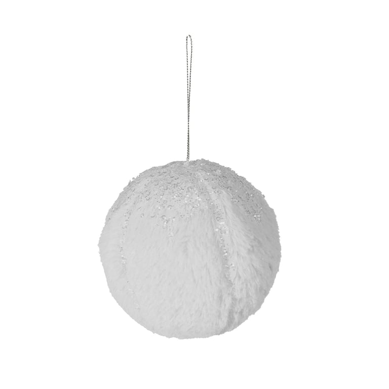 Winter Wonderland White Fur Glitter Bauble - 12cm Festive Home Decoration Ornament