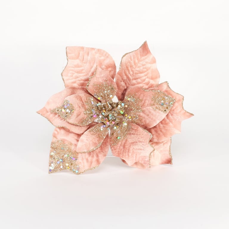 Rose Gold Poinsettia Home Decor Clip - Festive Holiday Decoration Accessory