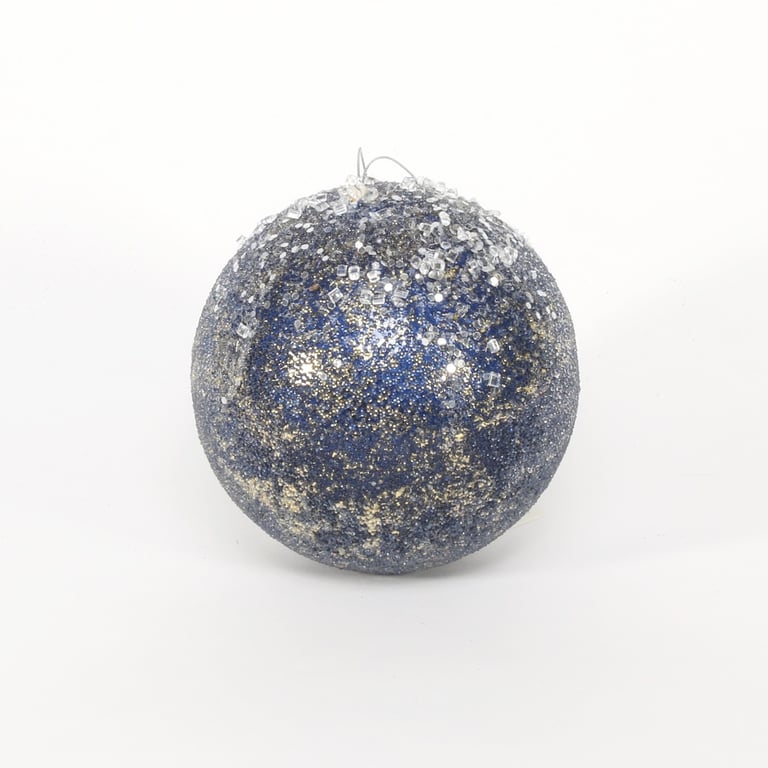Dark Blue Bead and Sequin Ball Decorations (120mm) - Home Party Supplies