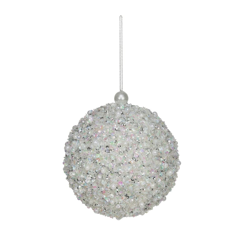 Winter Wonderland Encrusted Beaded Bauble - 12cm Festive Home Decoration Ornament