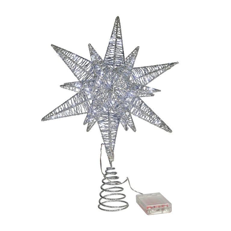 Silver Light Up Star Tree Topper - 39cm Home Decor Holiday Decoration