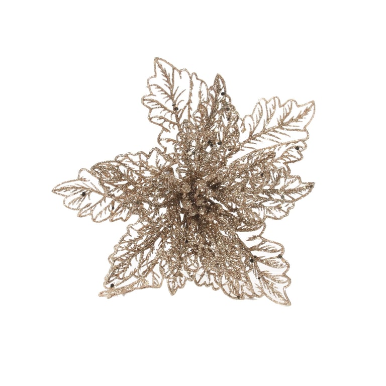 Champagne Glitter Poinsettia Filigree Clip (22cm) - Elegant Holiday Decoration