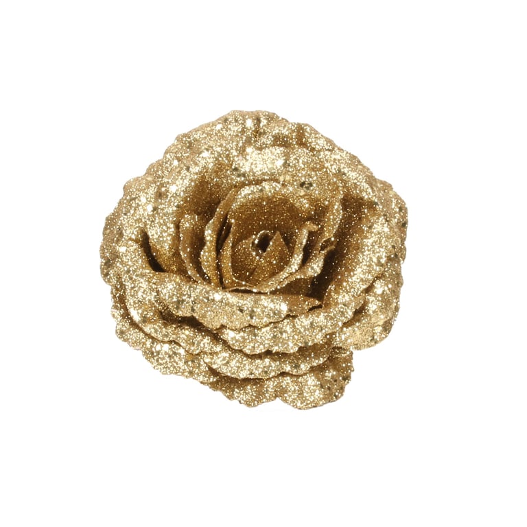 Gold Glitter Rose with Clip - Elegant Home Decor Accent with Gold Finish and Secure Attachment