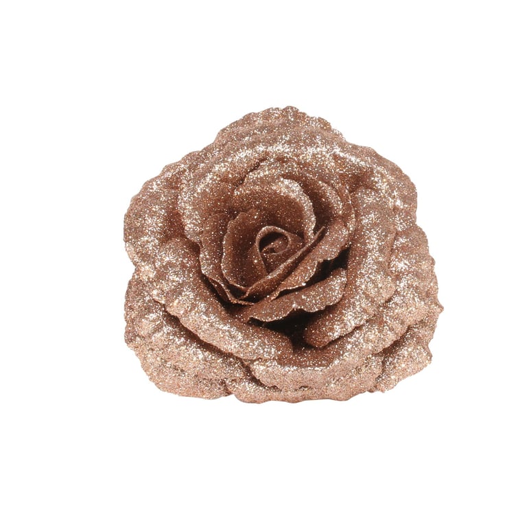 Rose Gold Glitter Rose - Clip-on Flower Earring Decoration for Home & Fashion Accessory
