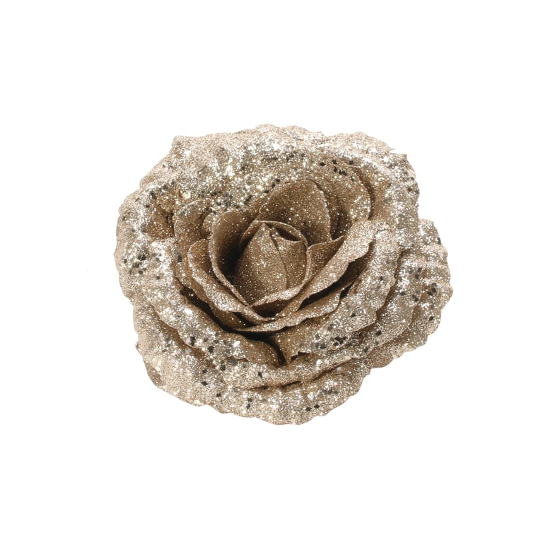 Champagne Glitter Rose with Clip - Elegant Home Decor and Wedding Decoration Accent