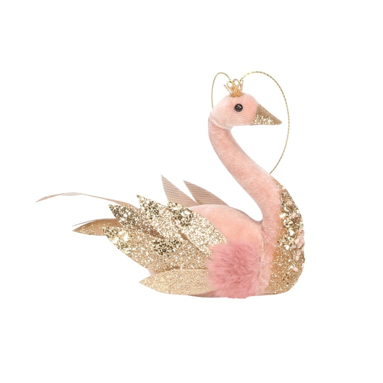 Pink Velvet Hanging Swan Wall Art Decoration