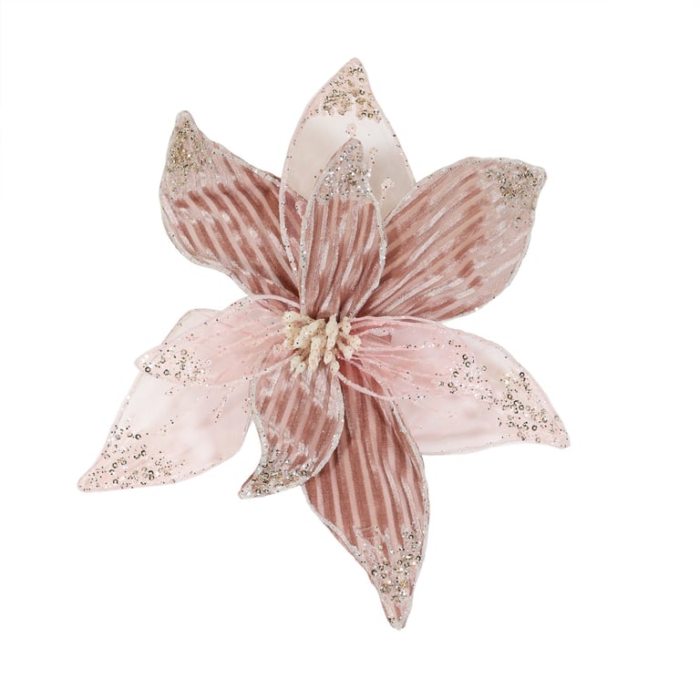 Pink Velvet Poinsettia Organza Clip-On Holiday Decoration