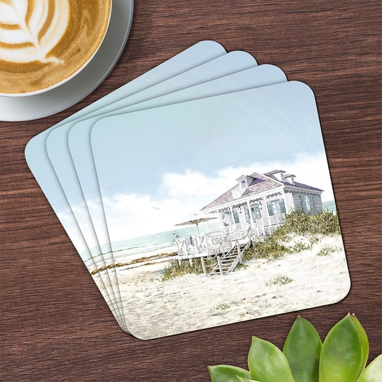 Sea Breeze Set of 4 Waterproof Outdoor Coasters - Beach Themed Home Decor Accessories