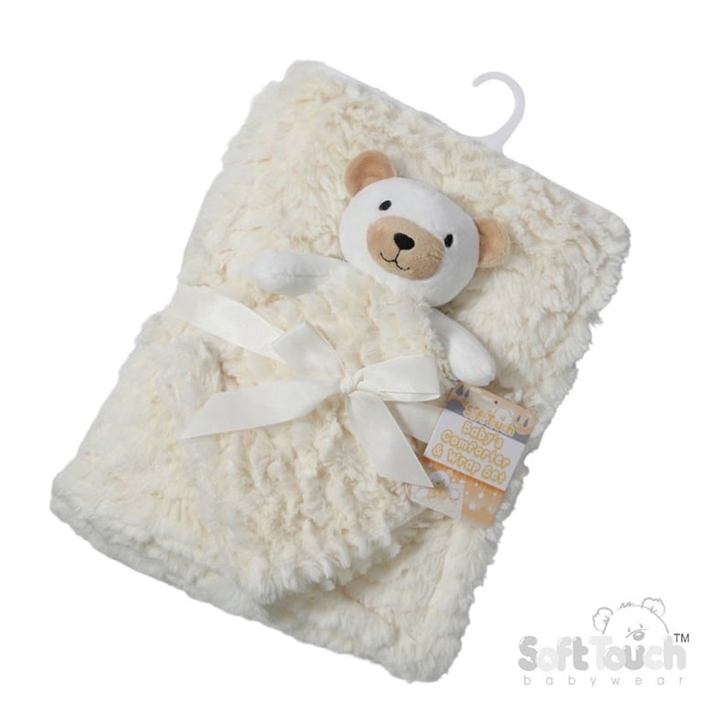 Soft Touch Cream Bear Comforter & Wrap Set - Cozy Home Essentials for Winter Warmth and Bedding Luxury