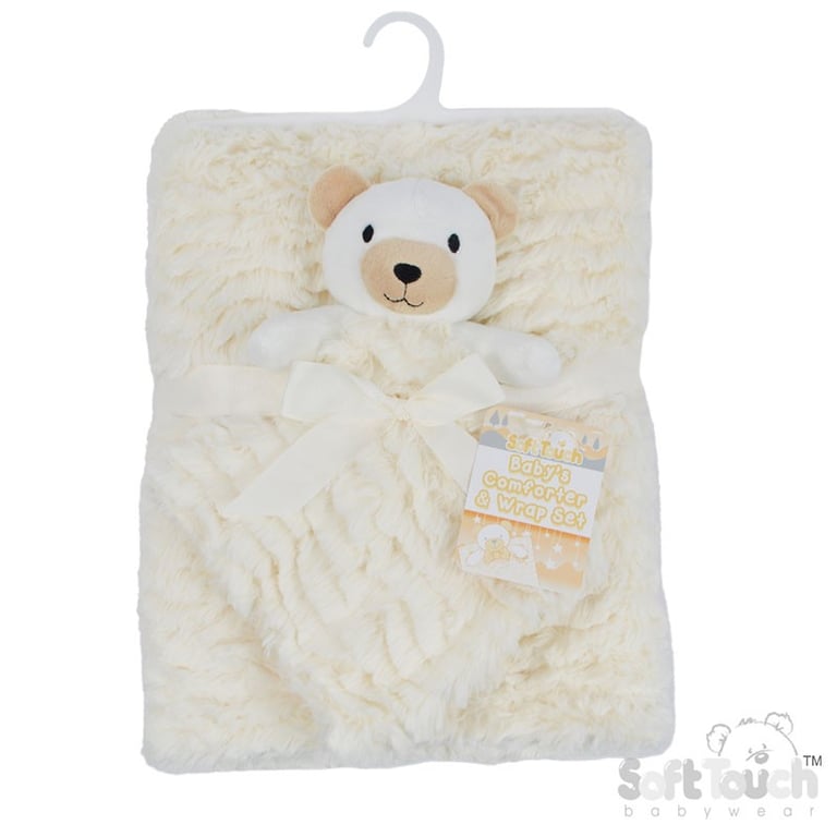 Soft Touch Cream Bear Comforter & Wrap Set - Cozy Home Essentials for Winter Warmth and Bedding Luxury