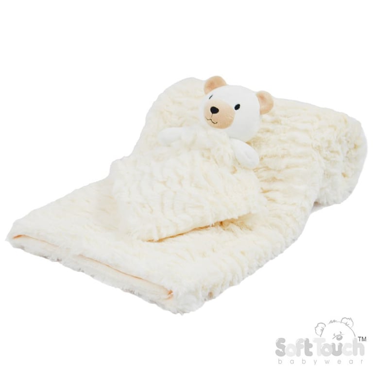 Soft Touch Cream Bear Comforter & Wrap Set - Cozy Home Essentials for Winter Warmth and Bedding Luxury