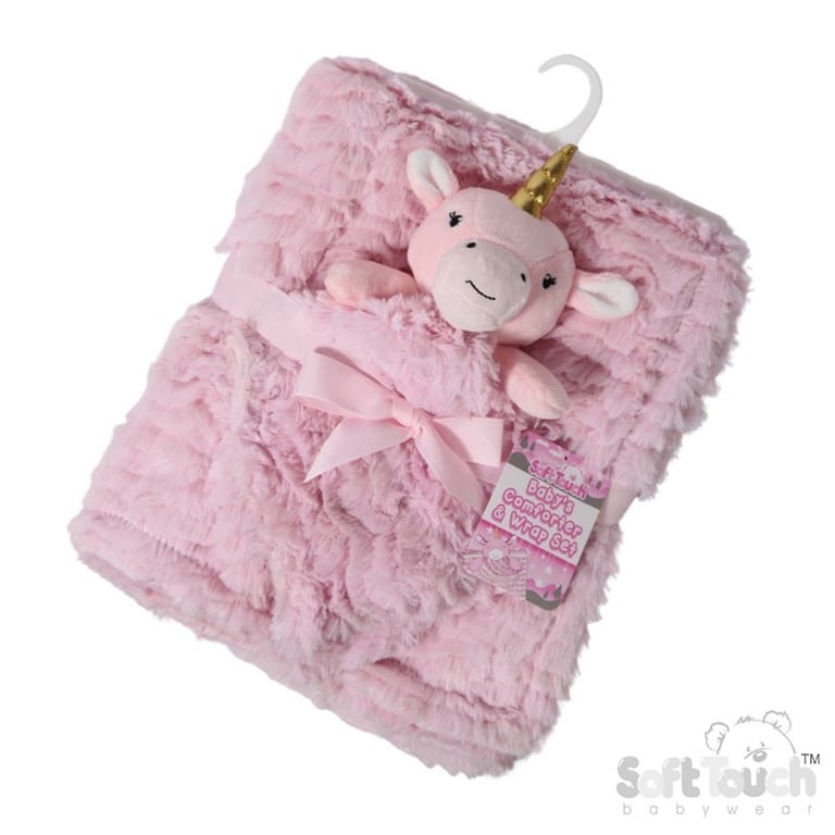 Soft Touch Pink Unicorn Comforter & Wrap Set - Cozy Home Decor Bedding with Cute Design and Warm Blanket Protection.