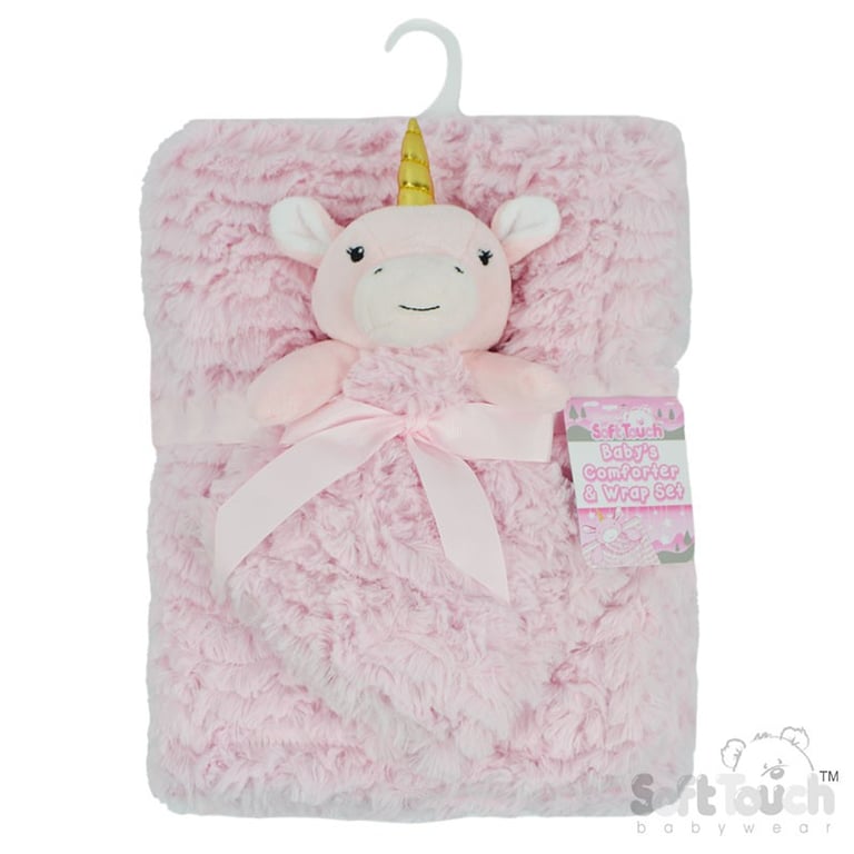 Soft Touch Pink Unicorn Comforter & Wrap Set - Cozy Home Decor Bedding with Cute Design and Warm Blanket Protection.