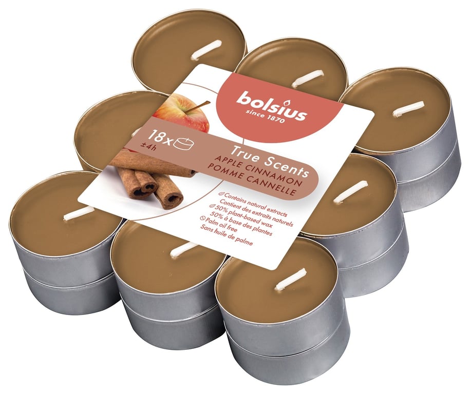 Fragranced Tealight Apple & Cinnamon - Warm Home Fragrance for Seasonal Decor (Pack of 18)