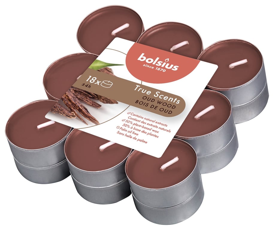 Fragranced Tealight Oud Wood - Pack of 18 Aromatic Candles for Home Fragrance