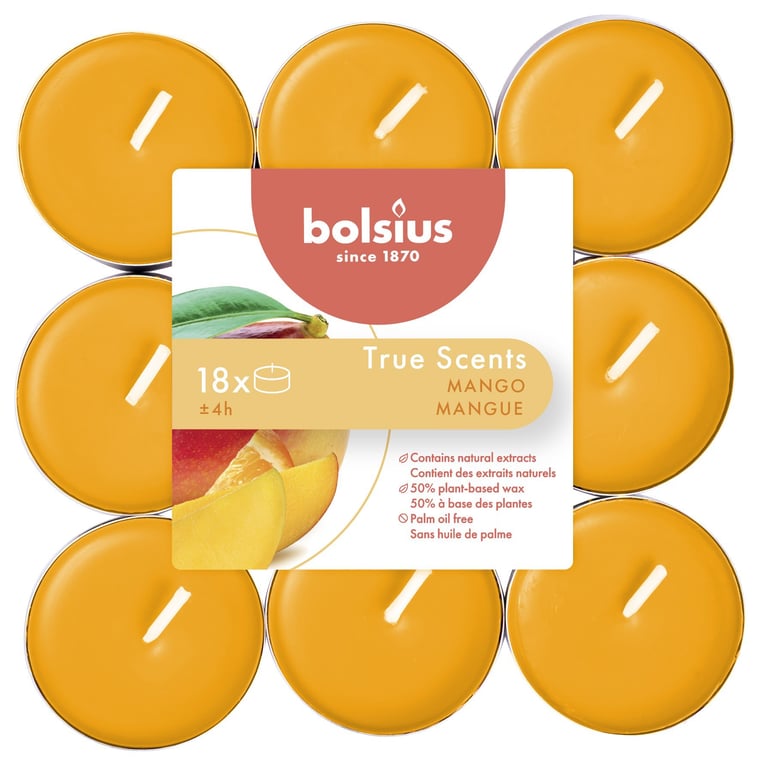 Mango Bolsius Tealights - Pack of 18 Scented Candles for Home Decor
