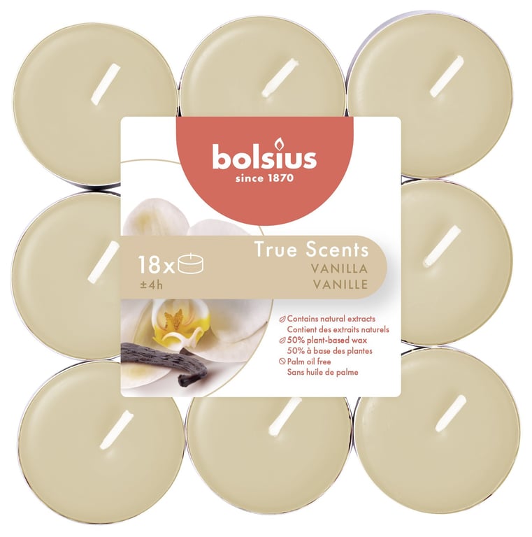 Vanilla Bolsius Tealights - 18 Piece Scented Candle Set for Home Fragrance