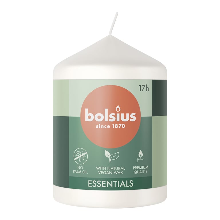 Bolsius Cloudy White Essential Pillar Candle - 80mm x 58mm Home Decor Scented Candle for Ambiance and Relaxation