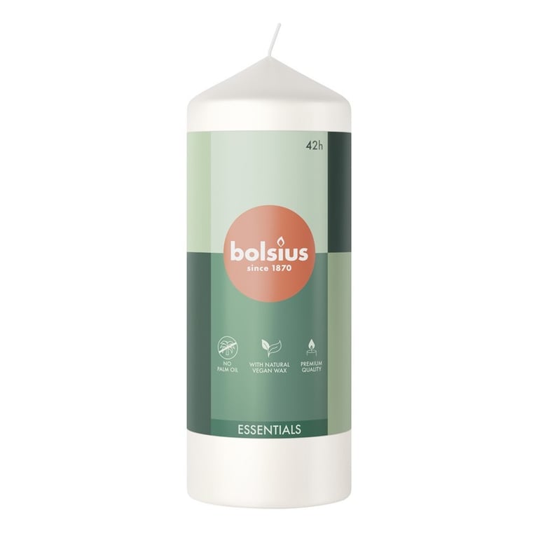 Bolsius Cloudy White Essential Pillar Candle - Large Scentless Home Fragrance