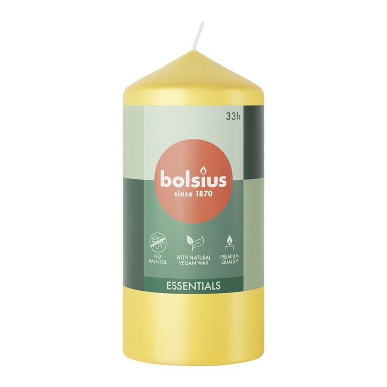 Bolsius Sunny Yellow Essential Pillar Candle - 120mm Home Fragrance Decorative Light