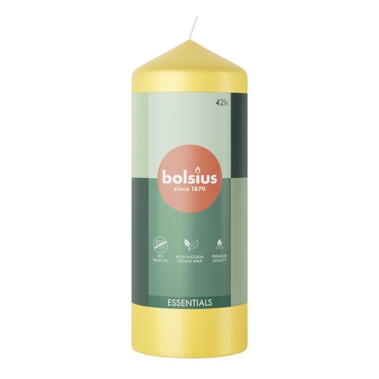 Bolsius Sunny Yellow Essential Pillar Candle - 150mm Home Fragrance Room Scent