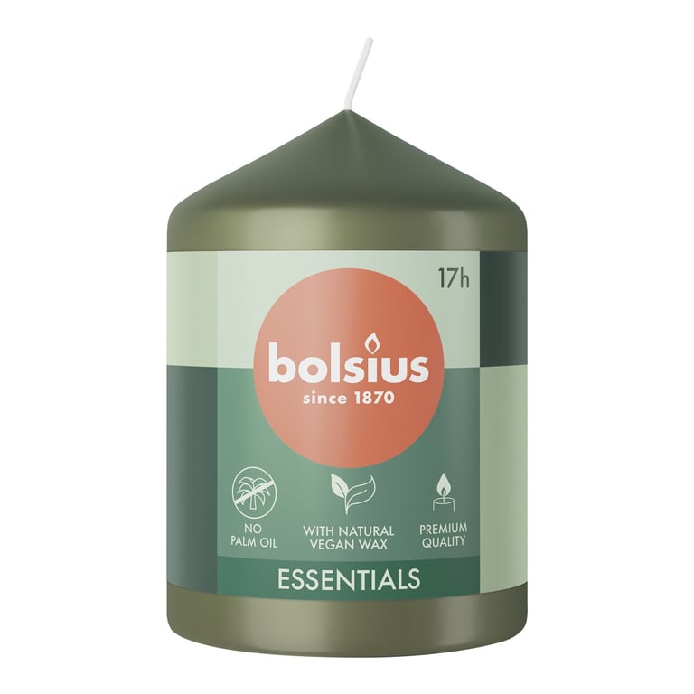 Bolsius Olive Green Essential Pillar Candle - Home Decor Scented Candle