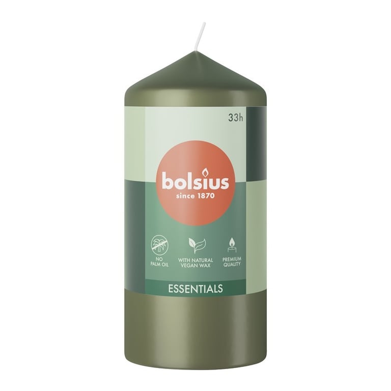 Olive Green Essential Pillar Candle - Scented Home Decor for Ambiance and Relaxation