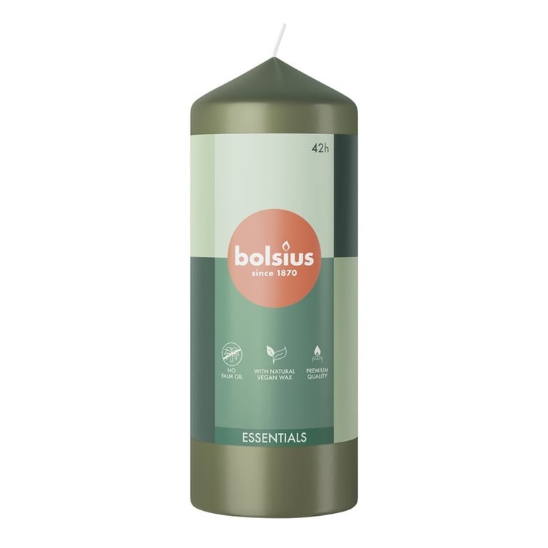 Bolsius Olive Green Essential Pillar Candle - 150mm Home Fragrance Decoration