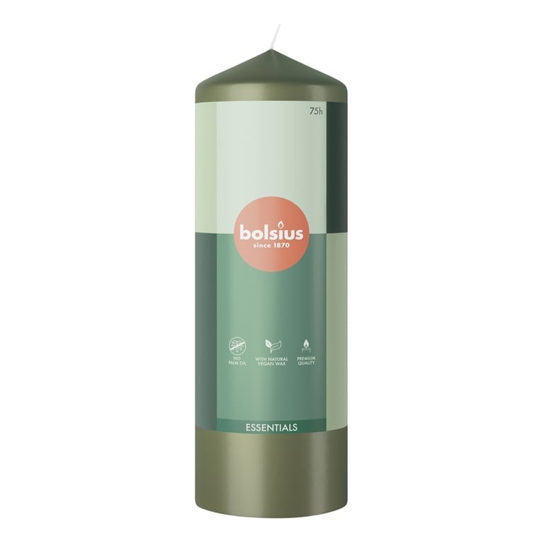 Bolsius Olive Green Essential Pillar Candle - 200mm Scented Home Decor
